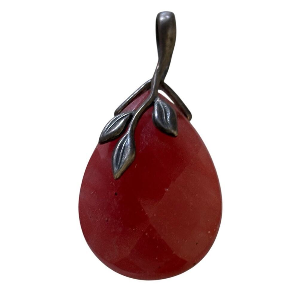 Sterling Silver Watermelon Quartz Pendant with Floral Cap Vintage